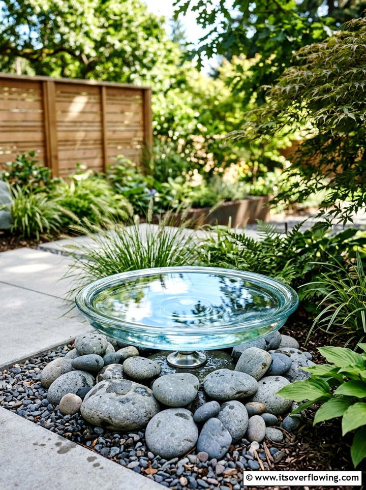 Glass lid bird bath - 25 upcycled garden ideas with bird baths