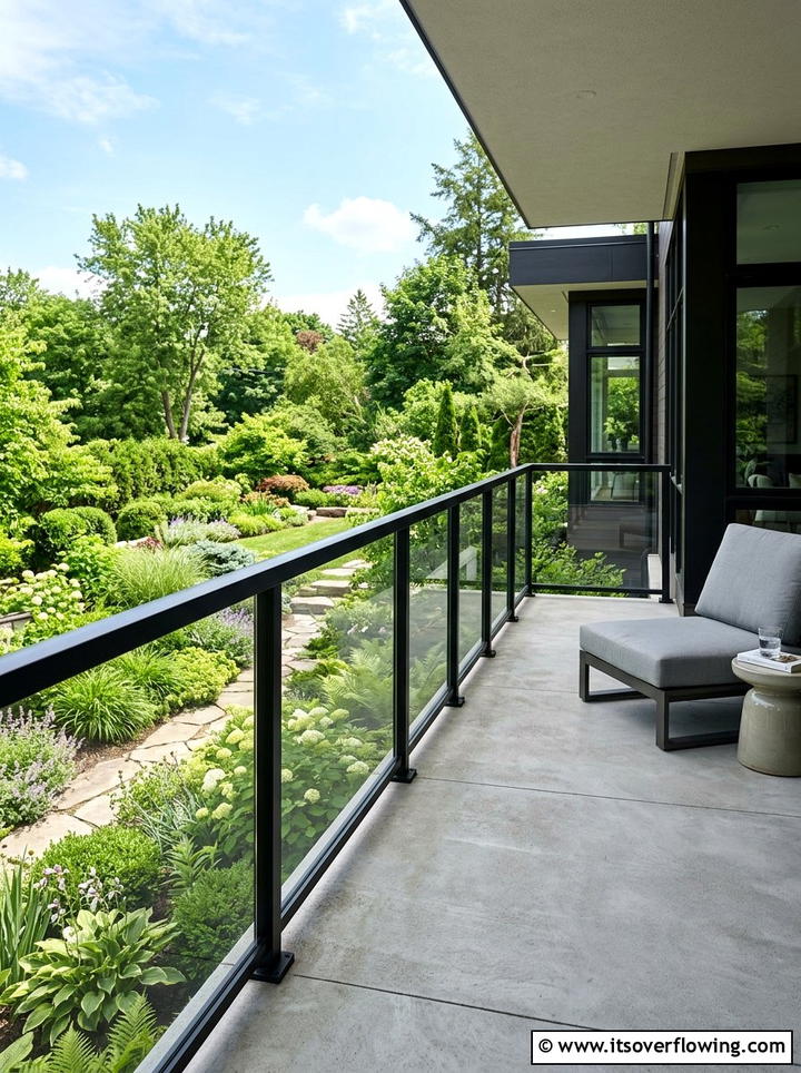 Glass porch railing - 25 front porch ideas with concrete floor