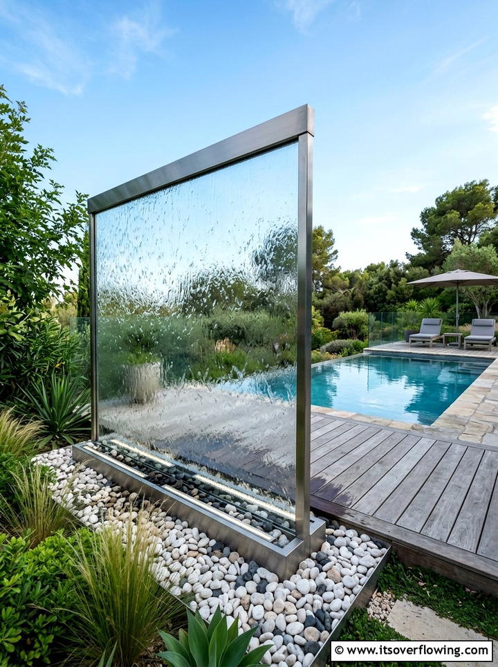 Glass water wall - 25 creative garden ideas with fountain wall