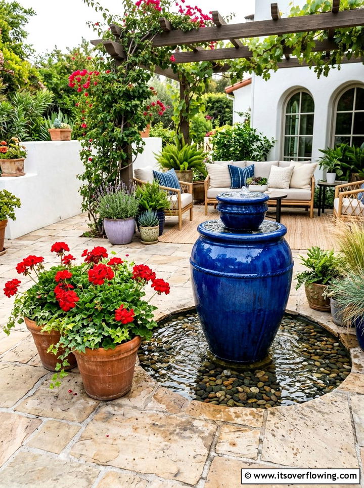 Glazed Ceramic Pot Fountain - 25 garden decor ideas with mini fountains