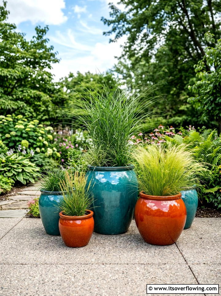 Glazed Ceramic Pot - 25 backyard ideas with pot clusters