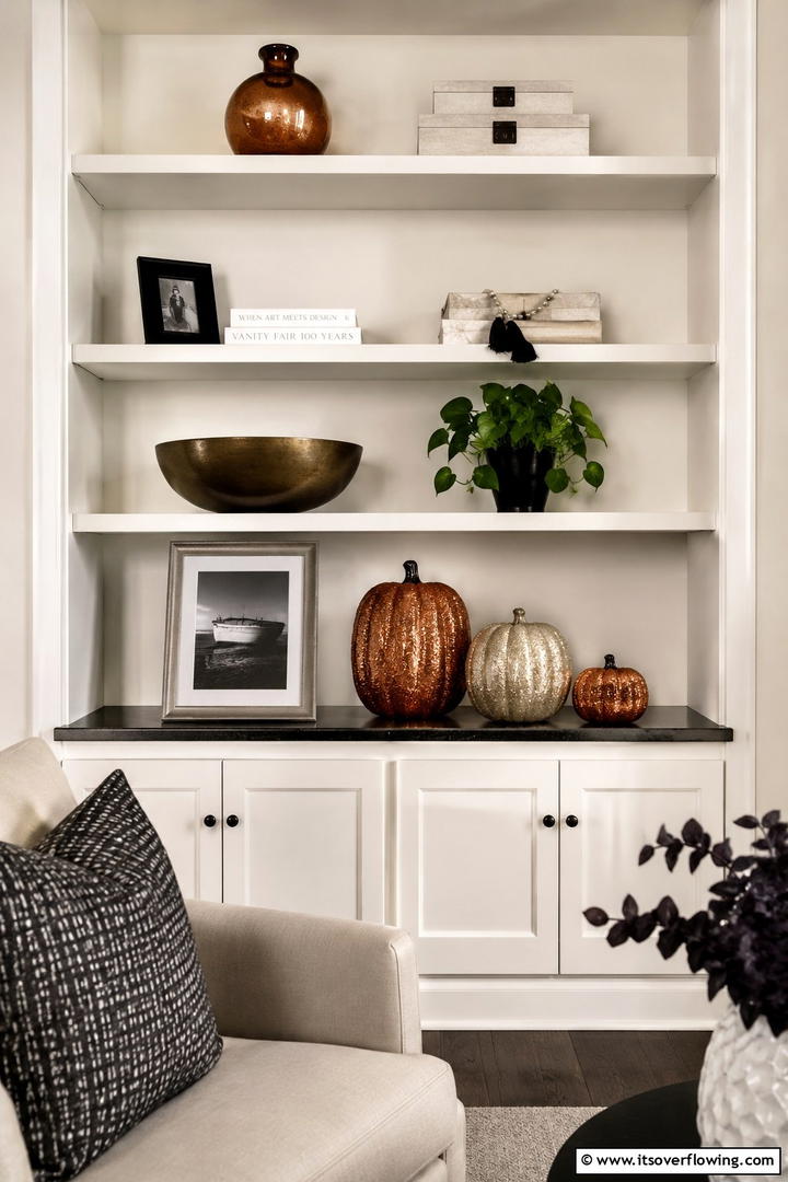 Glitter Covered Pumpkin Accent Pieces - 50 Fall Pumpkin Decor Ideas for Cozy Autumn Homes Today