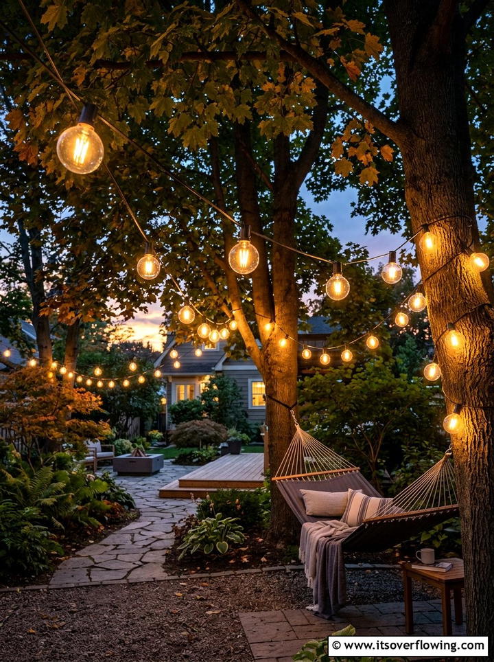 Globe lights for backyard trees - 25 small garden ideas with lighting