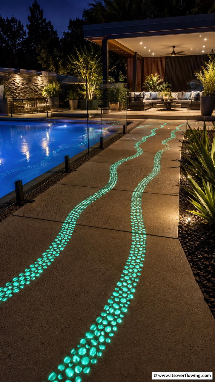 Glow in the Dark Pebble Paths - 20 Pool Walkway Ideas for a Stunning Backyard
