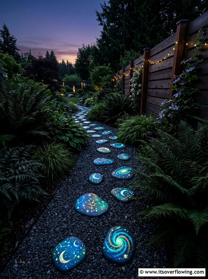 Glow in the dark rock path - 25 garden decor ideas with painted rocks