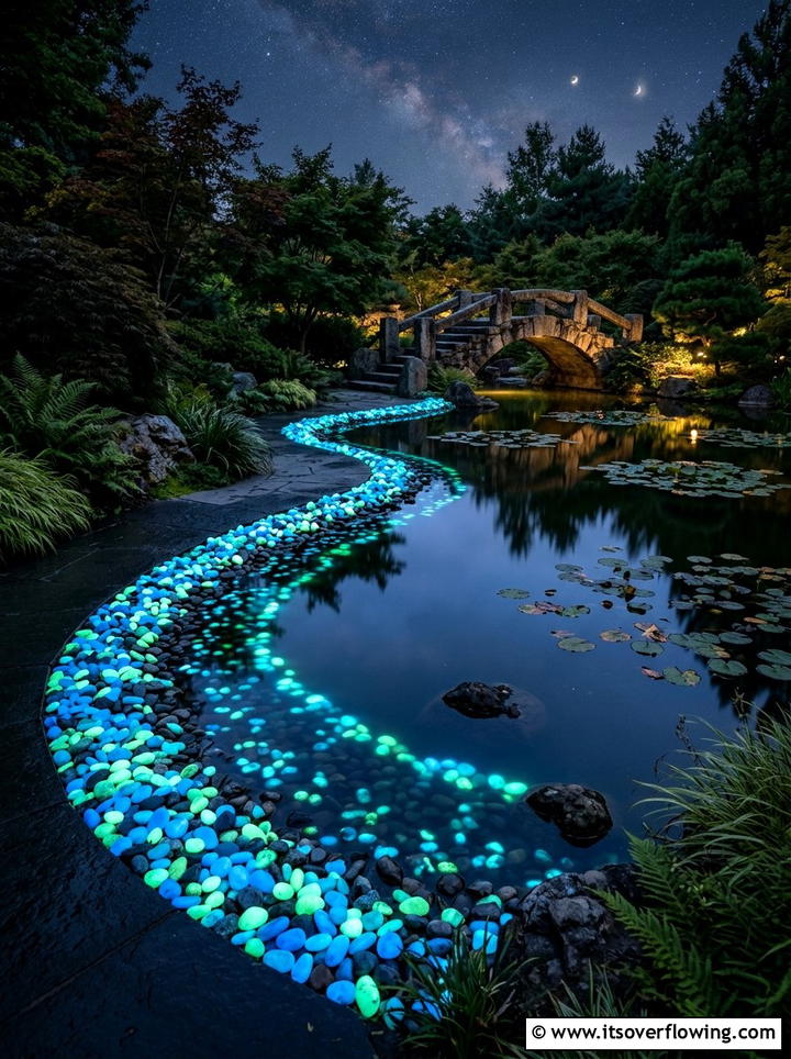 Glow stone pond edge - 25 garden decor ideas with glow stones