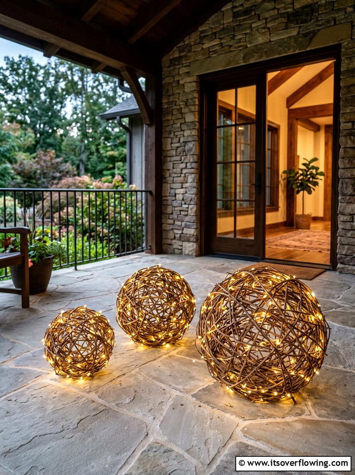 Glowing Grapevine Sphere Porch - 25 front porch ideas with christmas decor