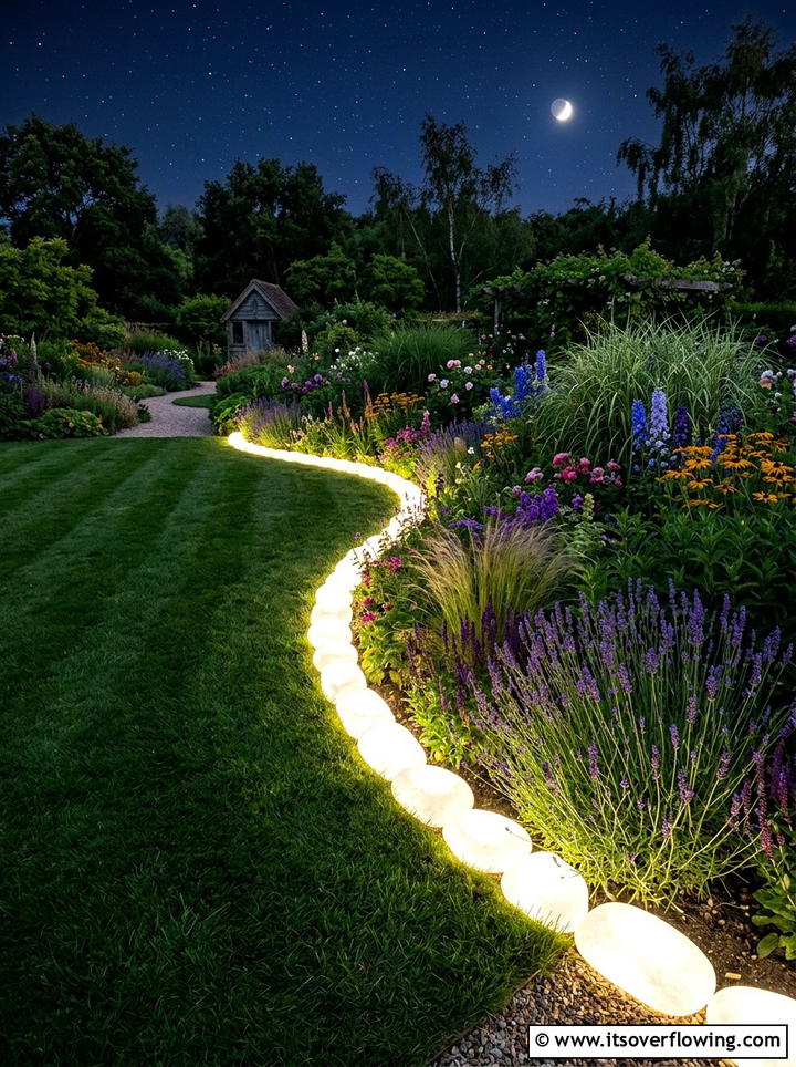 Glowing garden border - 25 garden decor ideas with glow stones
