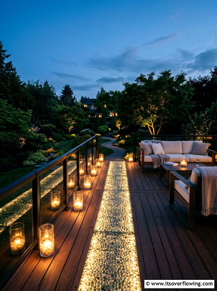 Glowing glass pebble deck - 25 garden decor ideas with glow stones