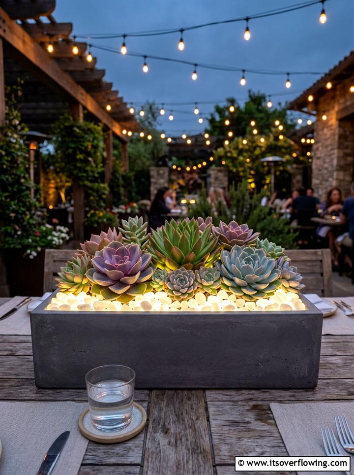 Glowing succulent container - 25 garden decor ideas with glow stones