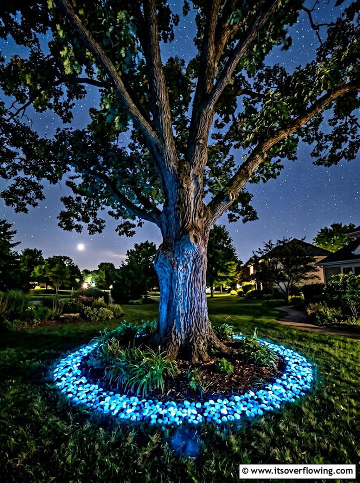 Glowing tree base - 25 garden decor ideas with glow stones