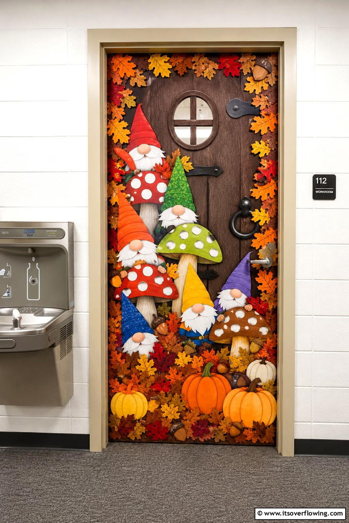 Gnome Garden Door - 50 Fall Door Decor Classroom Ideas for Cozy Entryways
