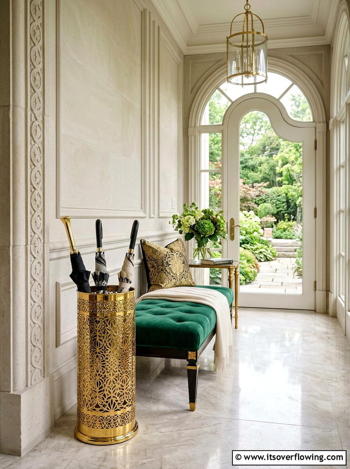 Gold Finish Umbrella Stand - 25 front porch ideas with umbrella stand
