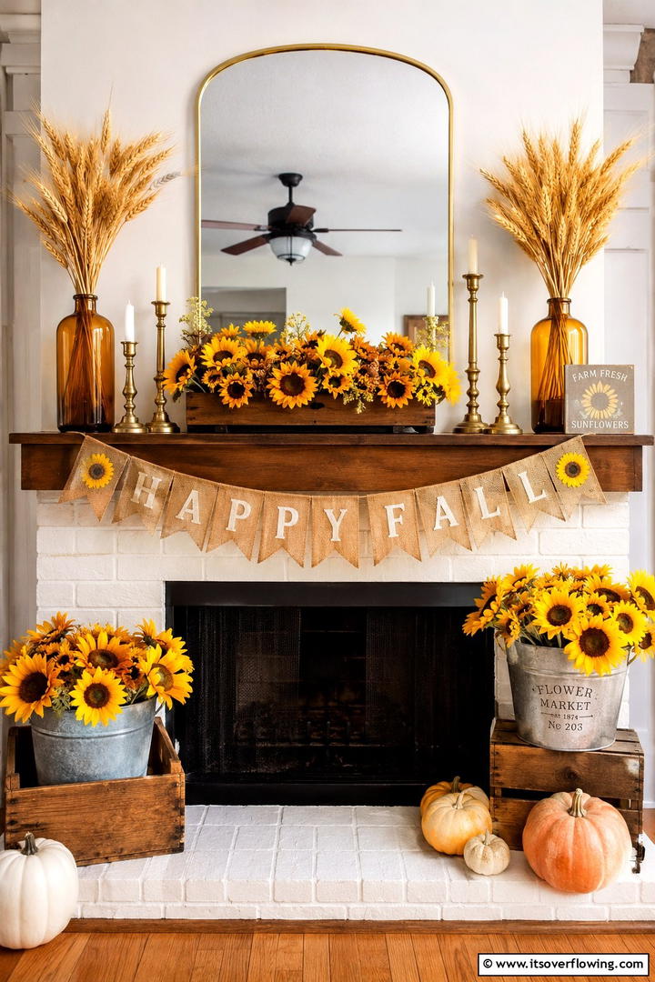 Golden Harvest Mantel - 50 Fall Fireplace Decor Ideas to Warm Autumn Gatherings