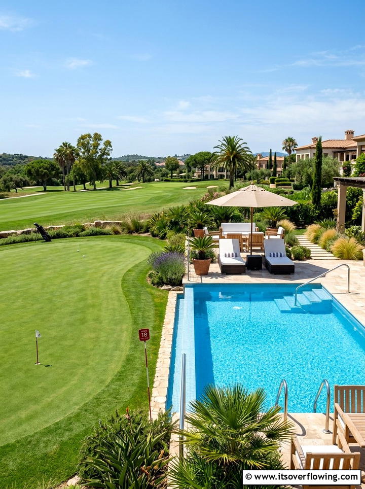 Golf green near swimming pool - 25 backyard ideas with putting green