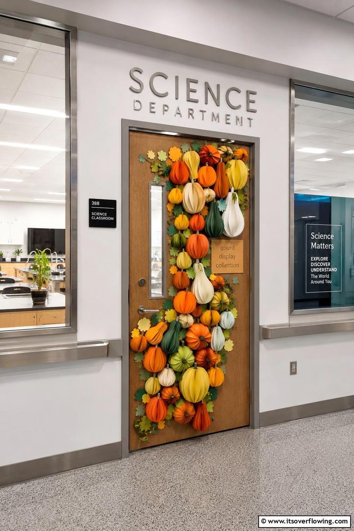Gourd Display Collection - 50 Fall Door Decor Classroom Ideas for Cozy Entryways