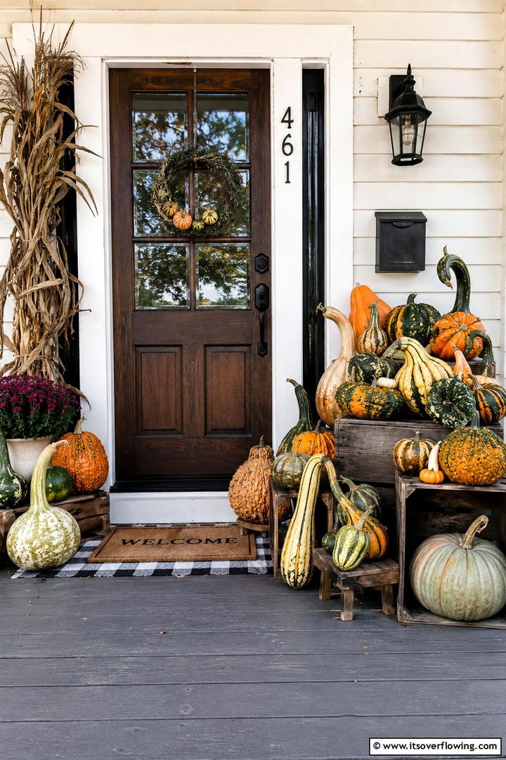 Gourd and Squash Doorway Collection - 50 Fall Front Door Decor Ideas Roundup- Curb Appeal