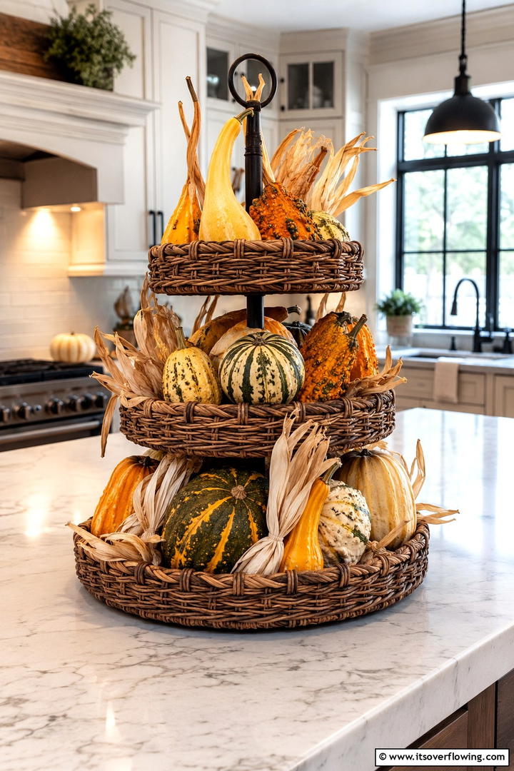 Gourd and Squash Variety - 50 Fall Tiered Tray Decor Ideas for Festive Shelves