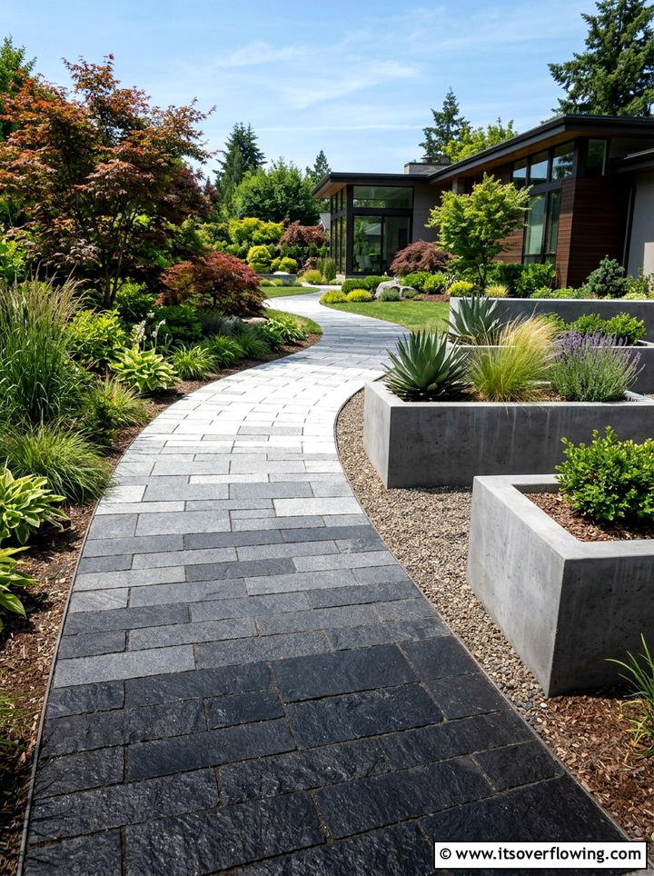 Gradient stone walkway - 25 garden ideas with pebble mosaics
