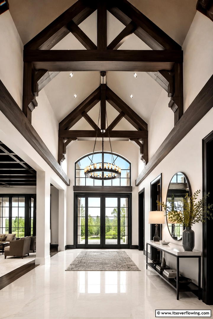 Grand Entryway Illumination - 30 Vaulted Ceiling Ideas with Beams for Dramatic Room Designs