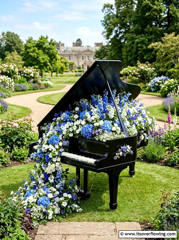 Grand Piano Flower Bed - 25 recycled garden ideas with gutter garden