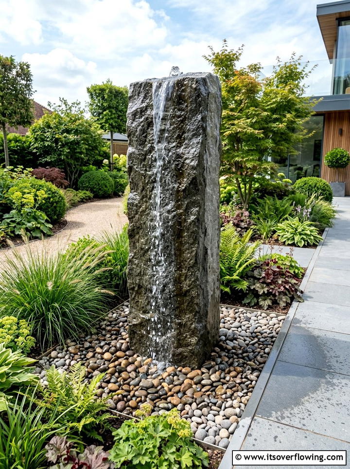 Granite Pillar Waterfall - 25 garden ideas with waterfall