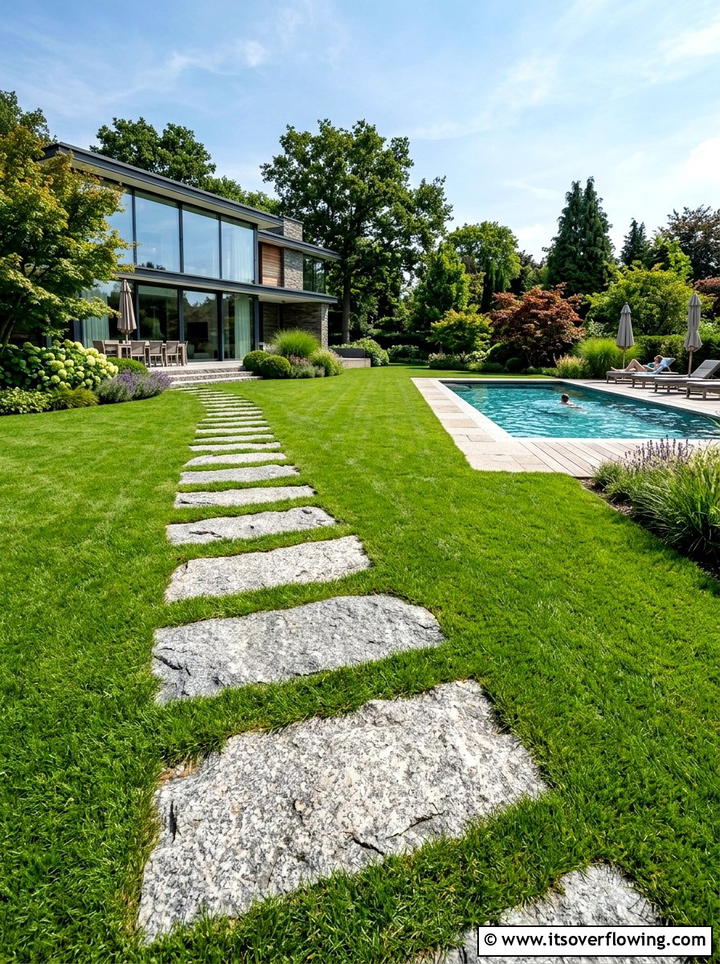 Granite Slabs In Grass - 25 backyard ideas with stepping stones