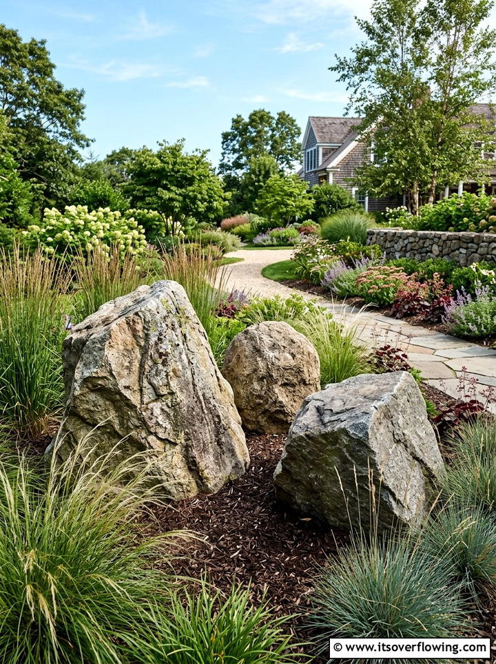 Granite boulder cluster - 25 garden ideas with rocks