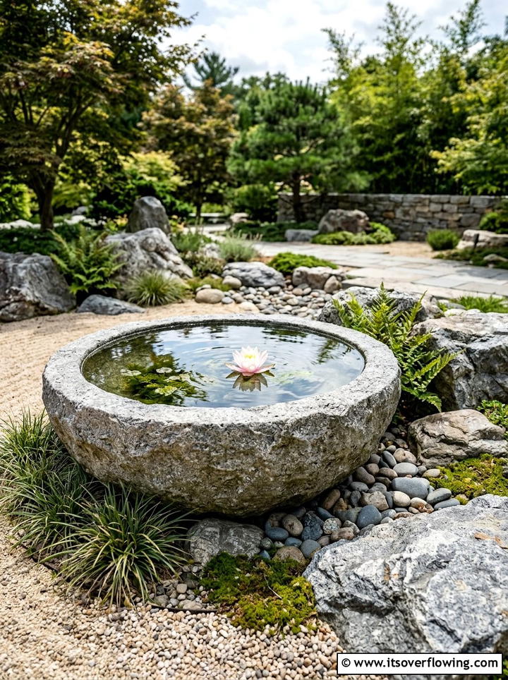 Granite bowl water garden - 25 garden design ideas with water features