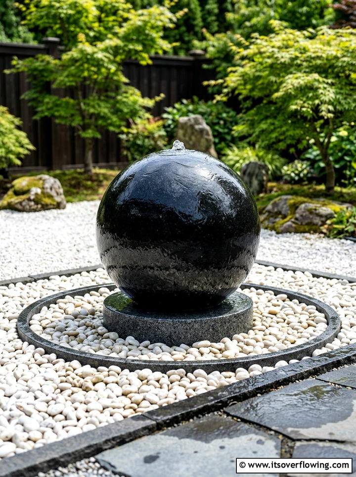 Granite sphere fountain - 25 backyard ideas with water feature