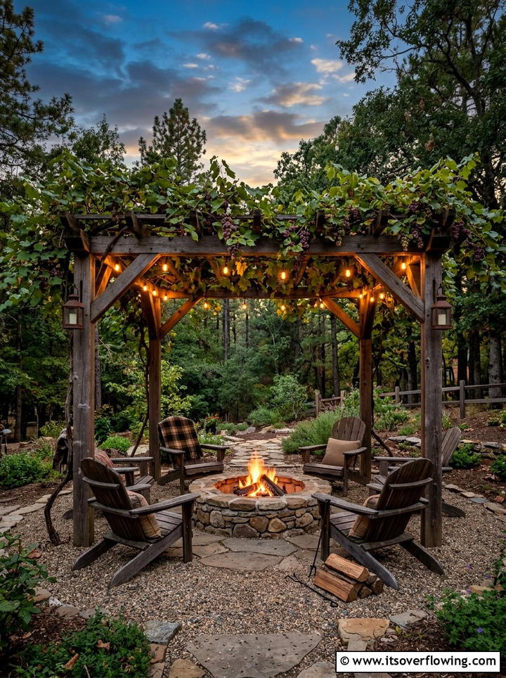 Grape Arbor Over Backyard Fire Pit - 25 creative garden ideas with grape arbor
