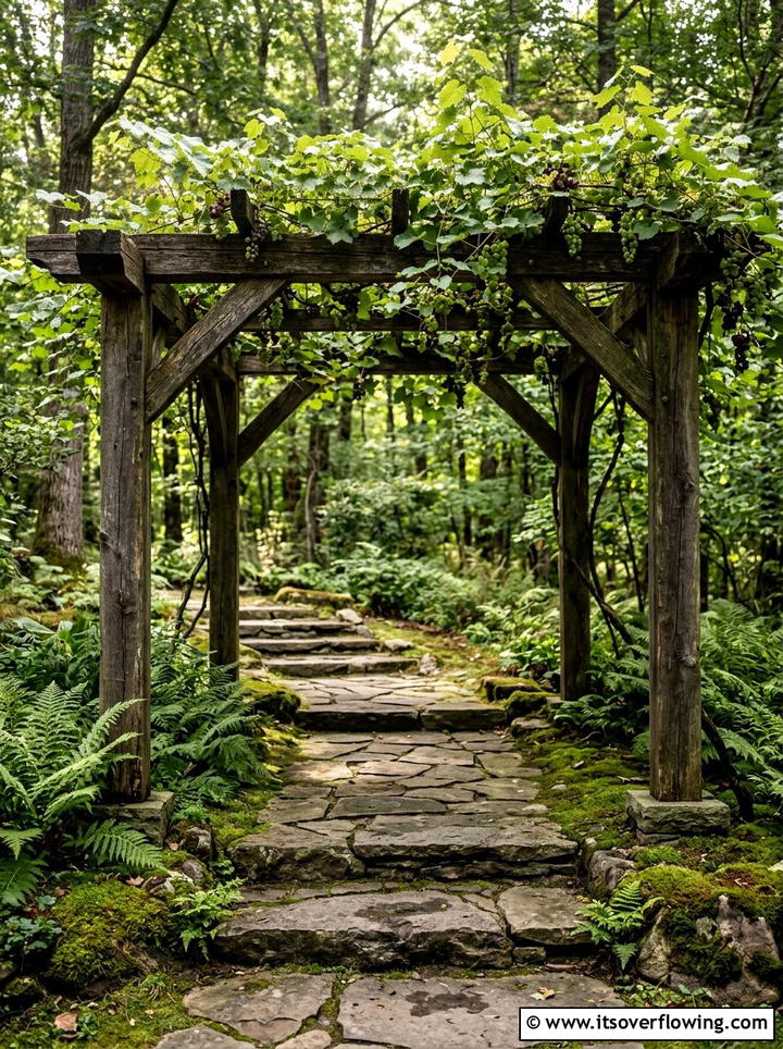 Grape Arbor Over Stone Paver Path - 25 creative garden ideas with grape arbor