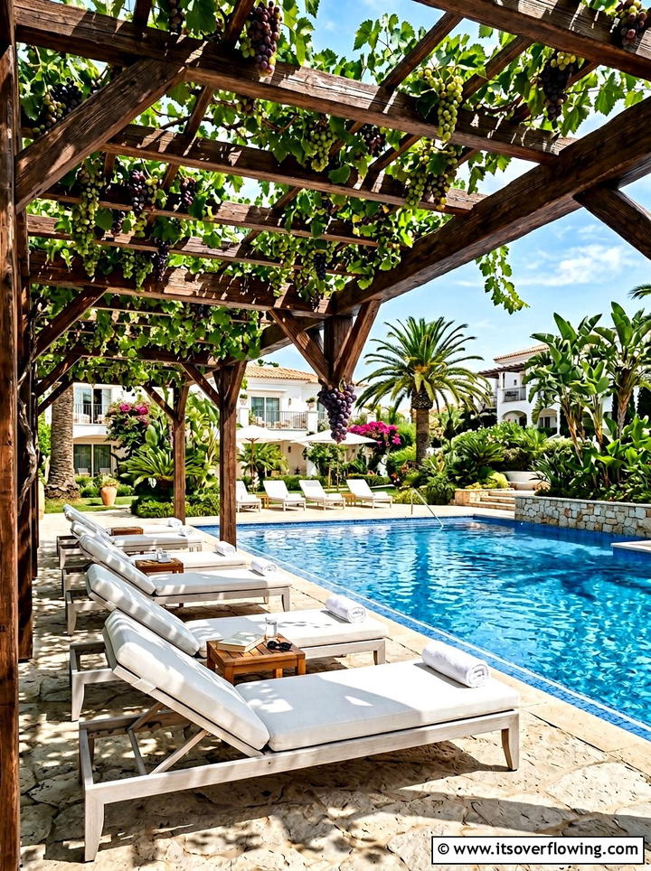 Grape Arbor Shading Poolside Lounge Area - 25 creative garden ideas with grape arbor