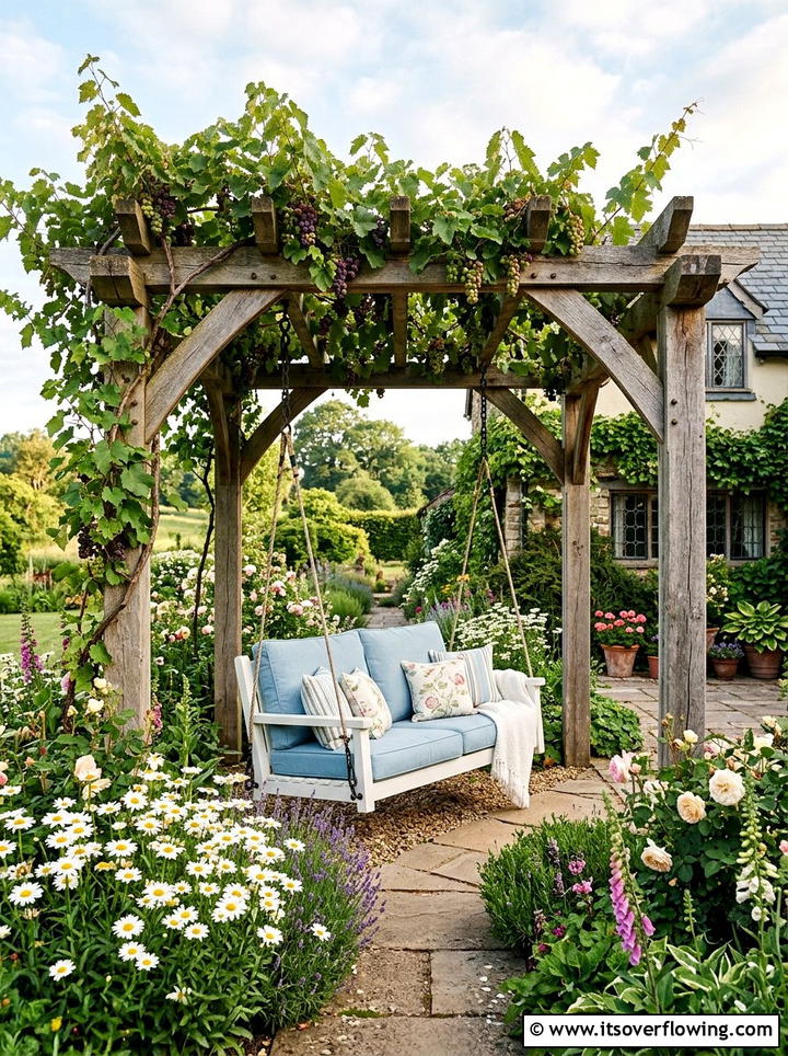 Grape Arbor With Hanging Porch Swing - 25 creative garden ideas with grape arbor
