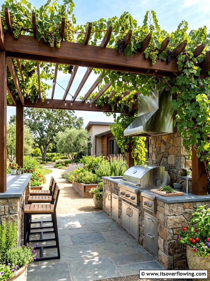 Grape Arbor With Outdoor Kitchen Area - 25 creative garden ideas with grape arbor