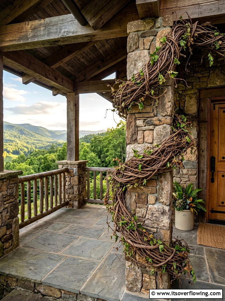 Grapevine Garland Porch Pillar - 25 front porch decor ideas with garlands