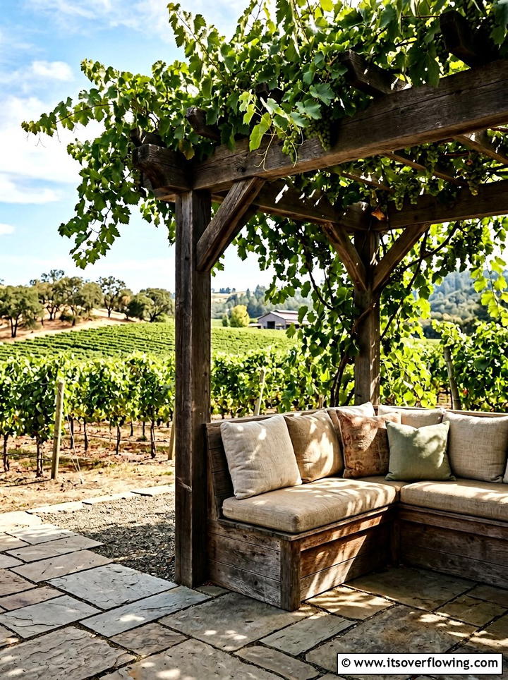 Grapevine Shaded Seating - 25 front porch ideas with trellis vines