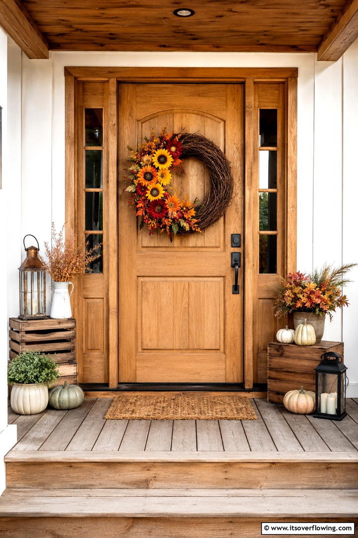 Grapevine Wreath Fall Florals - 50 Fall Front Door Decor Ideas Roundup- Curb Appeal