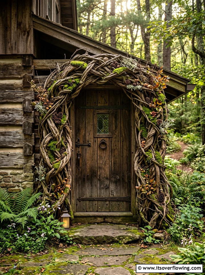 Grapevine rustic door frame - 25 front porch ideas with door garland