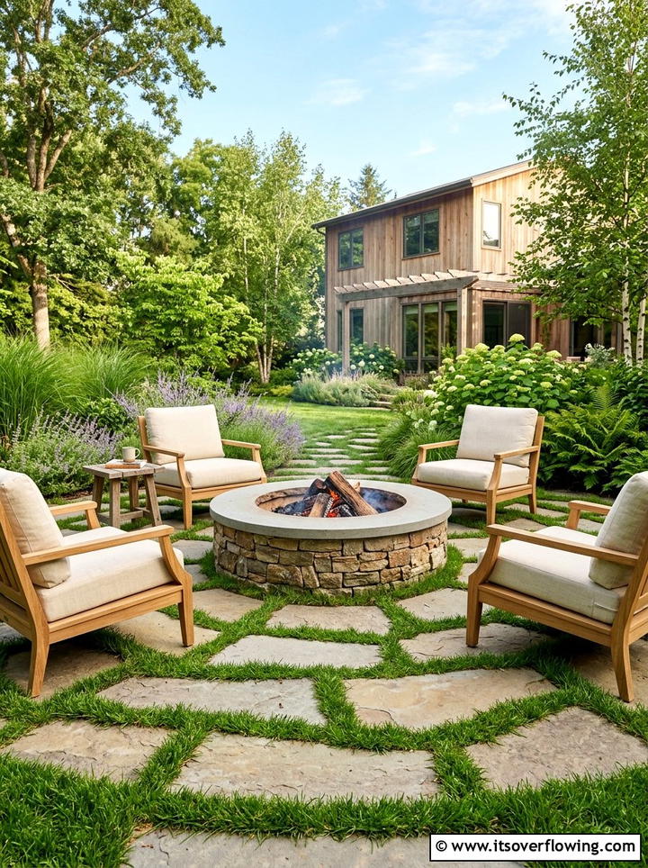 Grass Inlay Fire Pit Patio - 25 creative garden ideas with fire pit circles