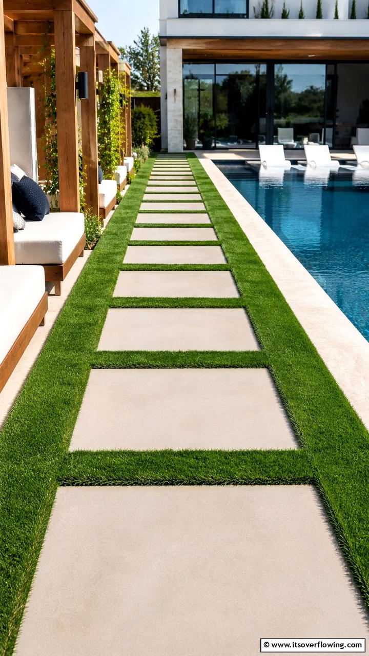 Grass and Paver Combination - 20 Pool Walkway Ideas for a Stunning Backyard