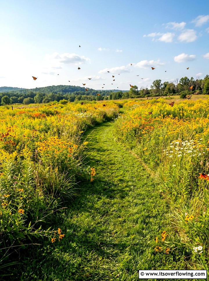 Grass path through wildflower meadow - 25 creative garden ideas with secret pathways