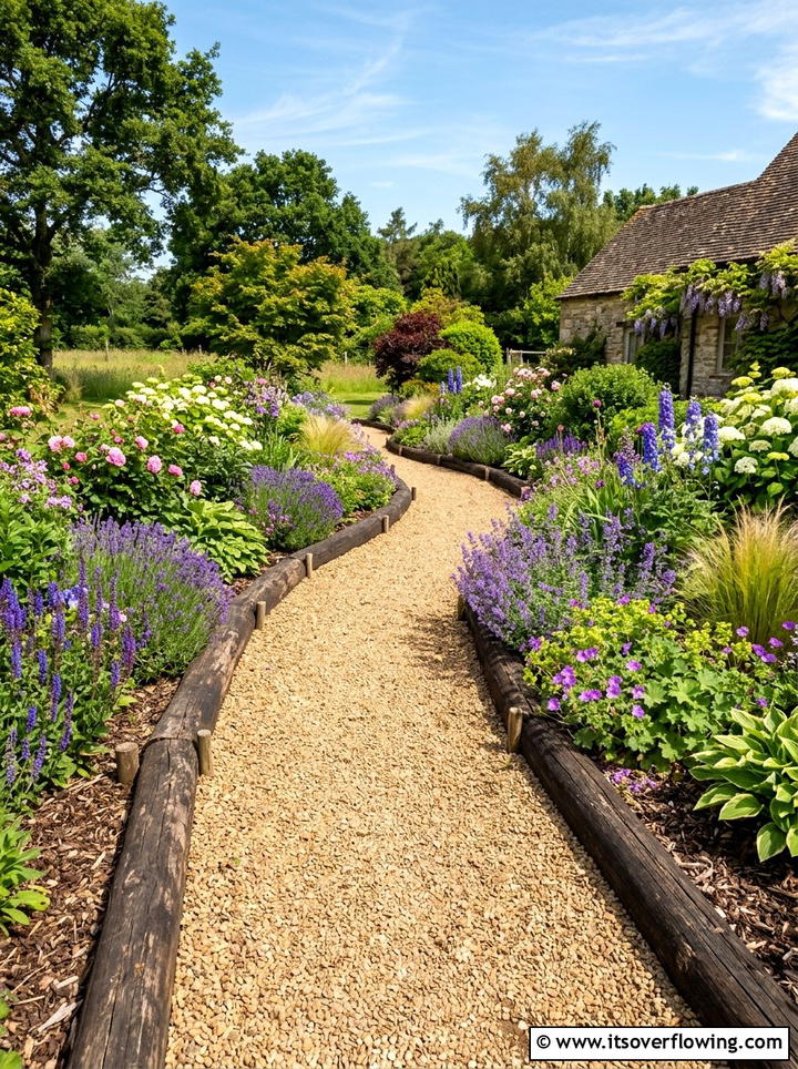Gravel Path Log Border - 25 backyard ideas with log edging