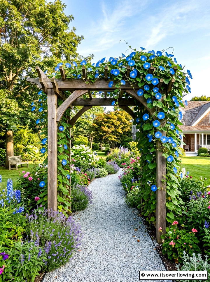 Gravel Path Pergola With Morning Glory - 25 garden design ideas with pergola and vines