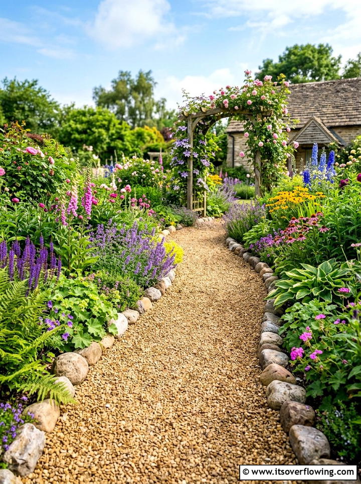 Gravel Walkway - 25 backyard ideas with cottage garden