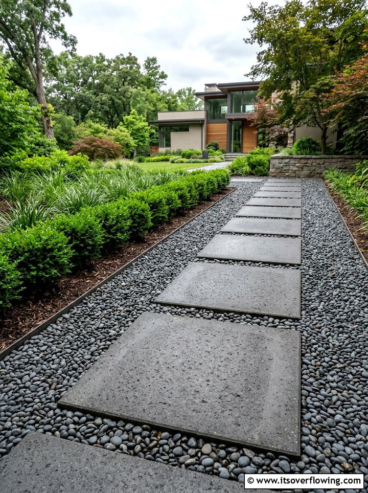 Gravel Walkway Paver - 25 backyard ideas with garden and lawn