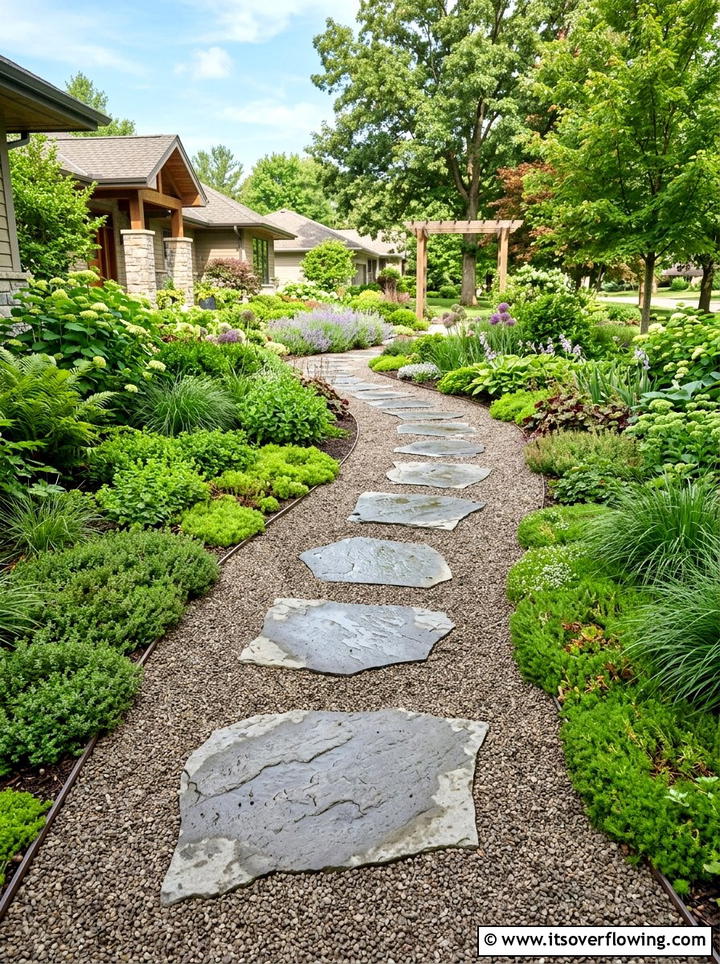 Gravel Walkway With Stepping Stones - 25 cheap garden ideas with gravel