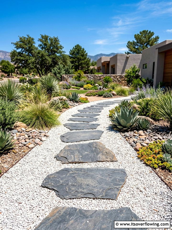 Gravel and stone mix - 25 garden decor ideas with stepping stones