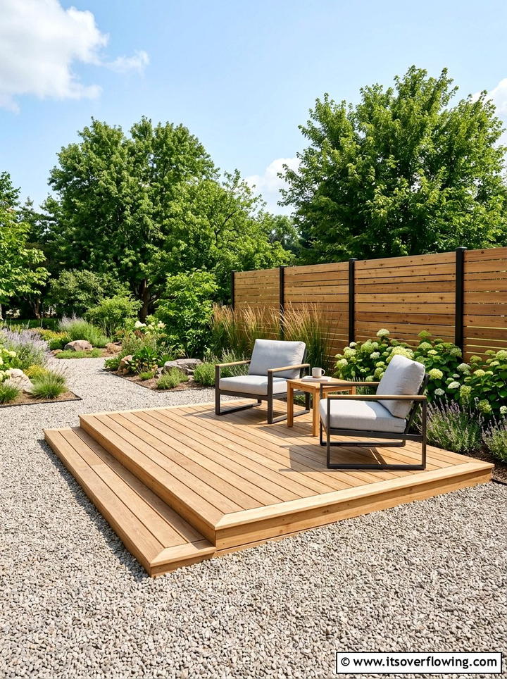 Gravel and wood deck combo - 25 garden design ideas with gravel gardens