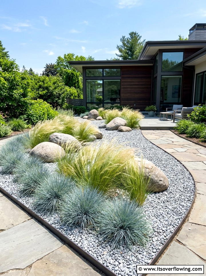 Gravel garden with ornamental grass - 25 garden ideas with ornamental grasses